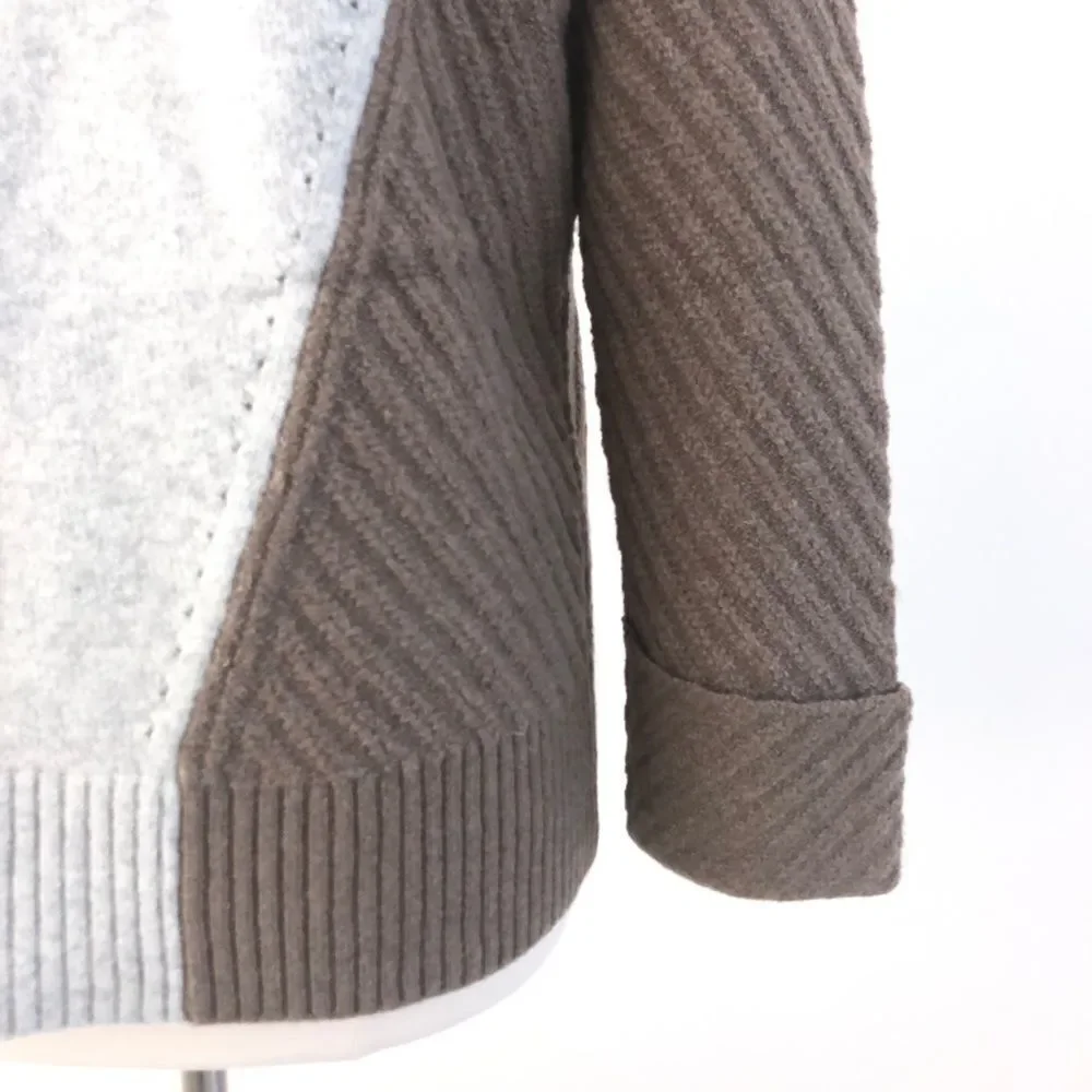 French Connection Oversized Wool Colorblock Sweater Crewneck in Ivory Grey Brown